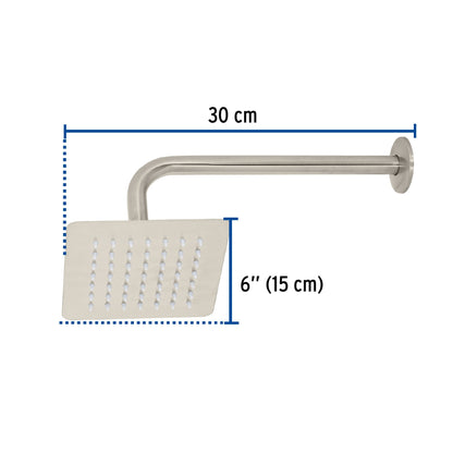 Regadera cuadrada 6', acero inox, con brazo, satín, Túbig R-414N 47742 MM00