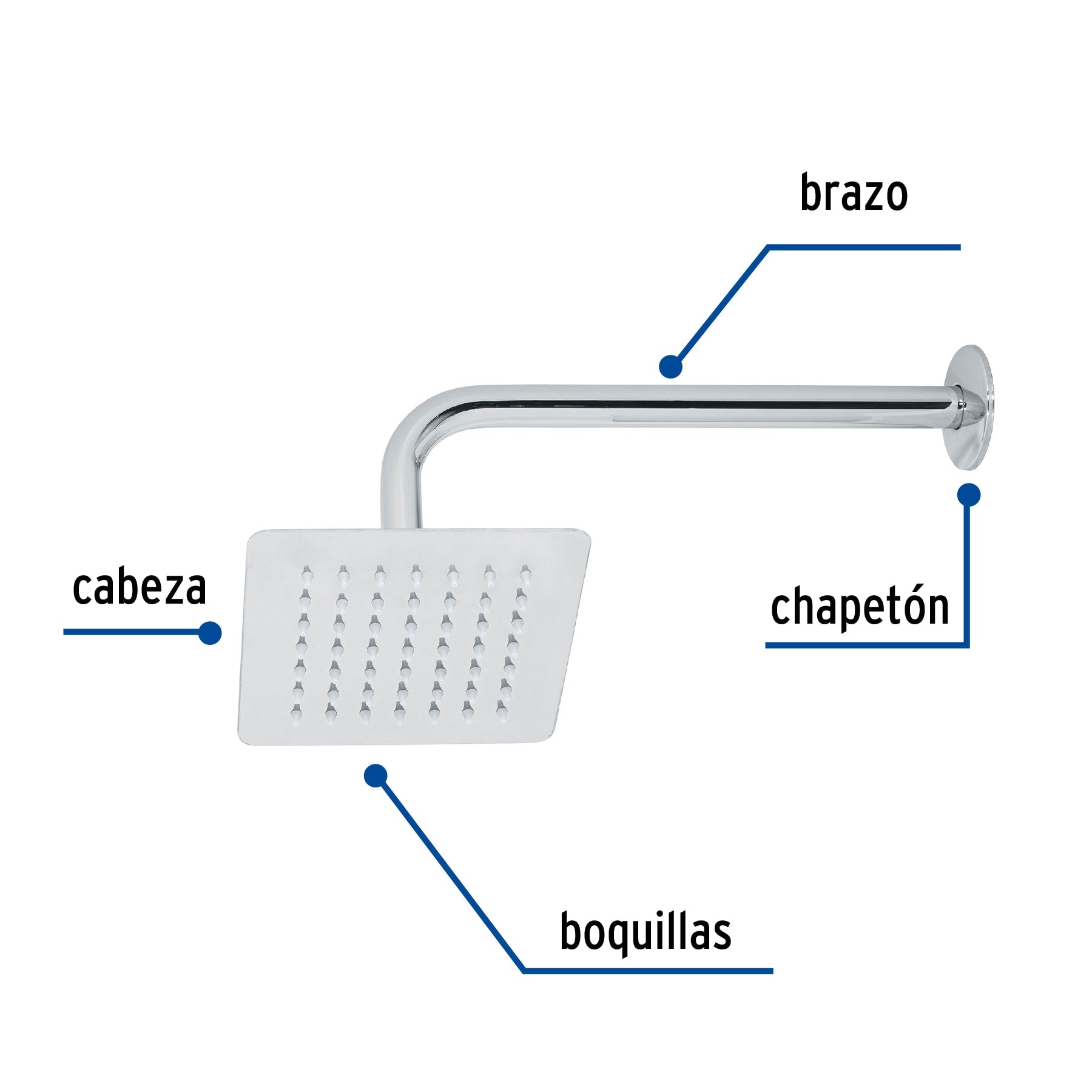 Regadera cuadrada 6', acero inox, con brazo, cromo, Túbig R-414 47736 MM00