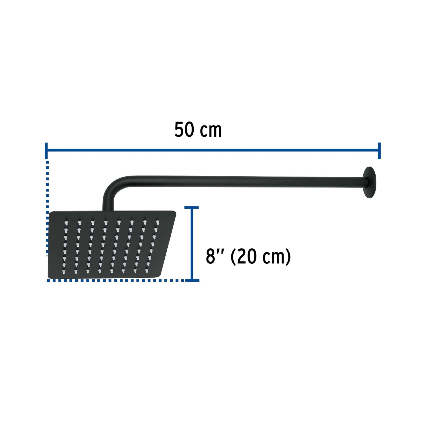 Regadera cuadrada 8', acero inox, con brazo, negro, Túbig R-415M 47750 MM00