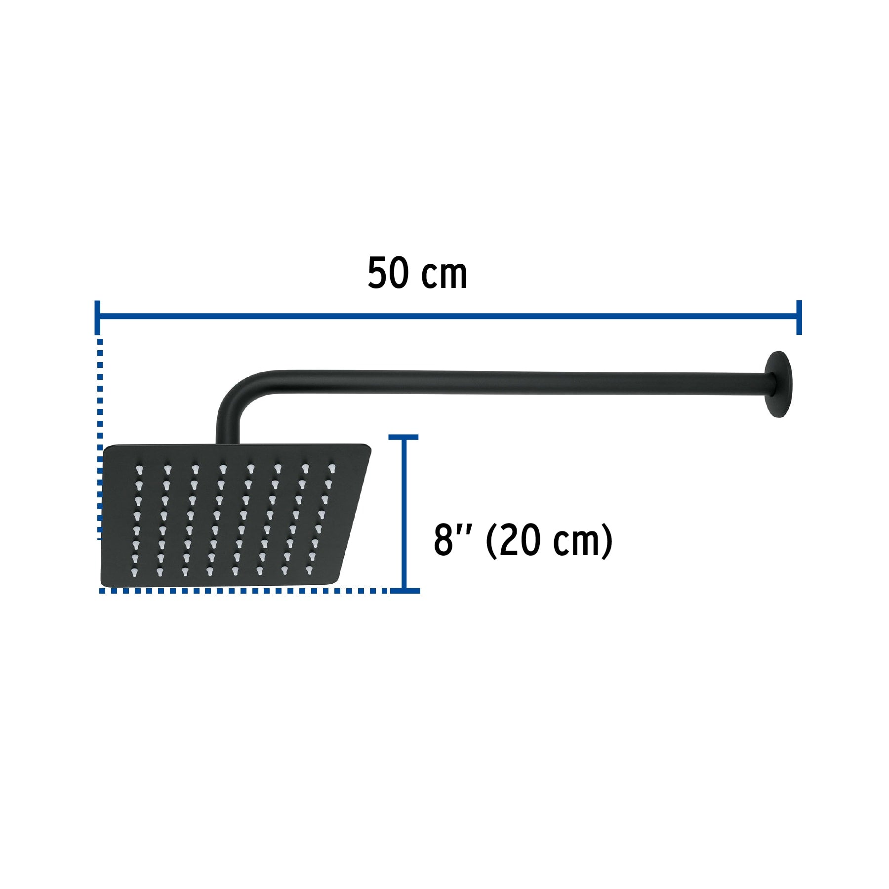 Regadera cuadrada 8', acero inox, con brazo, negro, Túbig R-415M 47750 MM00