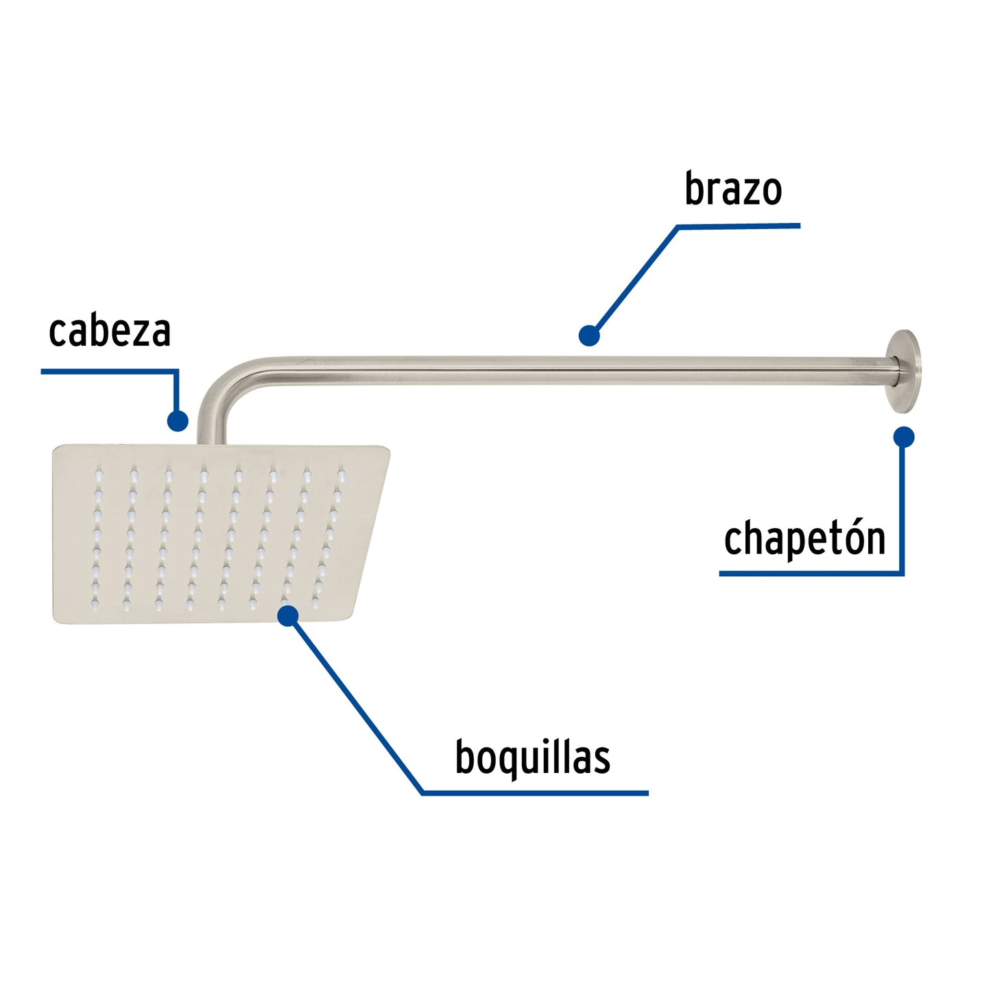 Regadera cuadrada 8', acero inox, con brazo, satín, Túbig R-415N 47744 MM00