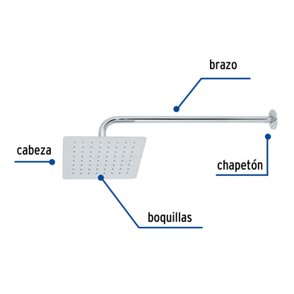 Regadera cuadrada 8', acero inox, con brazo, cromo, Túbig R-415 47738 MM00