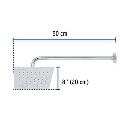 Regadera cuadrada 8', acero inox, con brazo, cromo, Túbig R-415 47738 MM00