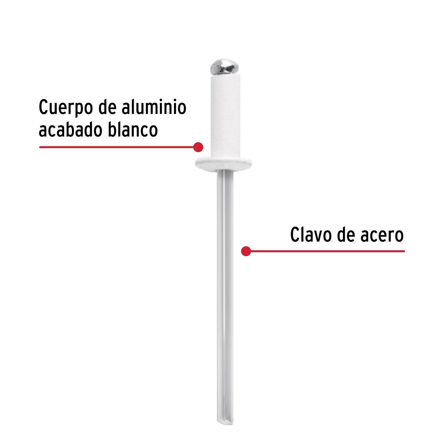 Bolsa c/50 remaches 1/8'x1/4' blancos de aluminio, ala 1/4' R-44BB 46571 MM00