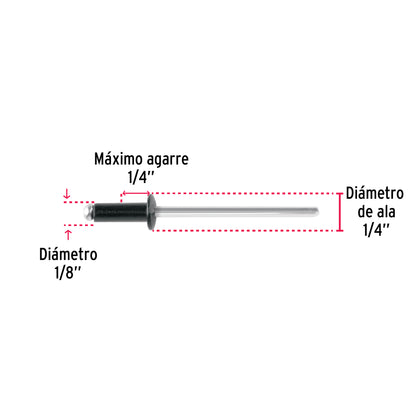 Bolsa c/50 remaches 1/8'x1/4' negros de aluminio, ala 1/4' R-44BN 46561 MM00