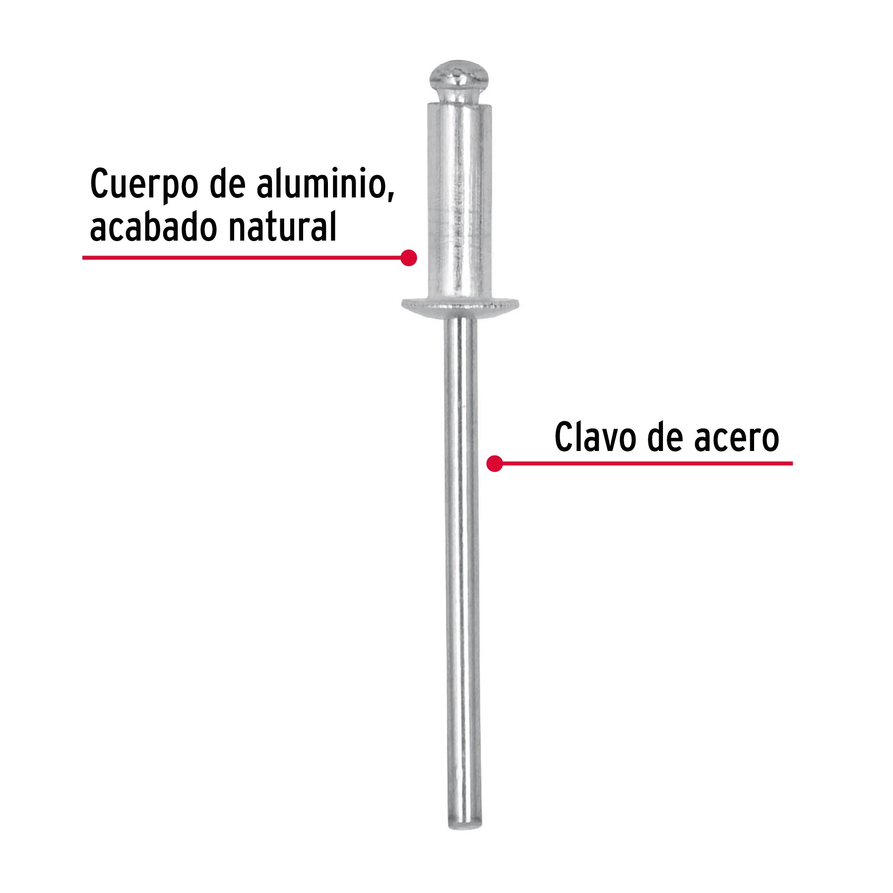 Bolsa con 50 remaches 1/8' x 1/4' de aluminio, ala 1/4' R-44B 44520 MM00