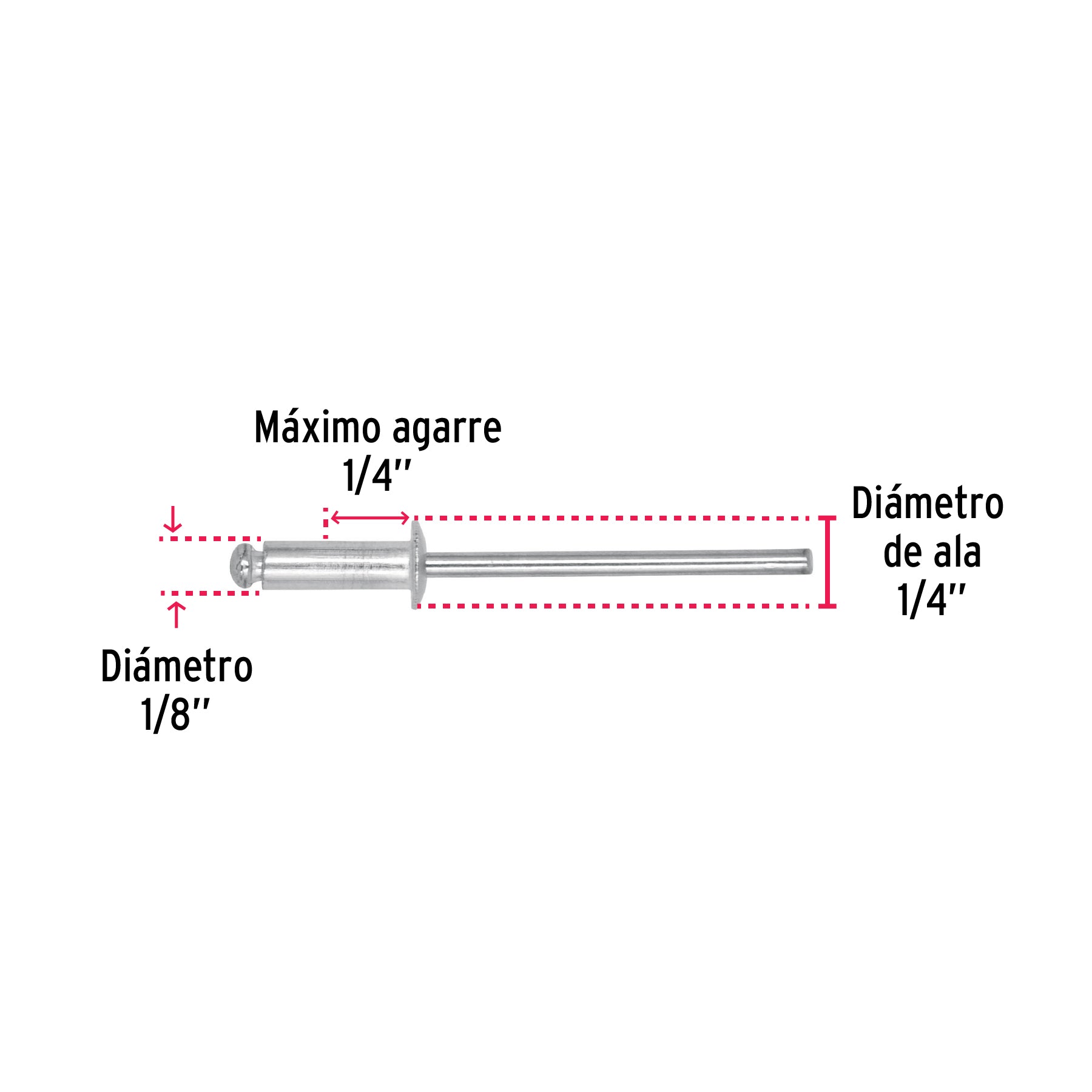 Bolsa con 50 remaches 1/8' x 1/4' de aluminio, ala 1/4' R-44B 44520 MM00