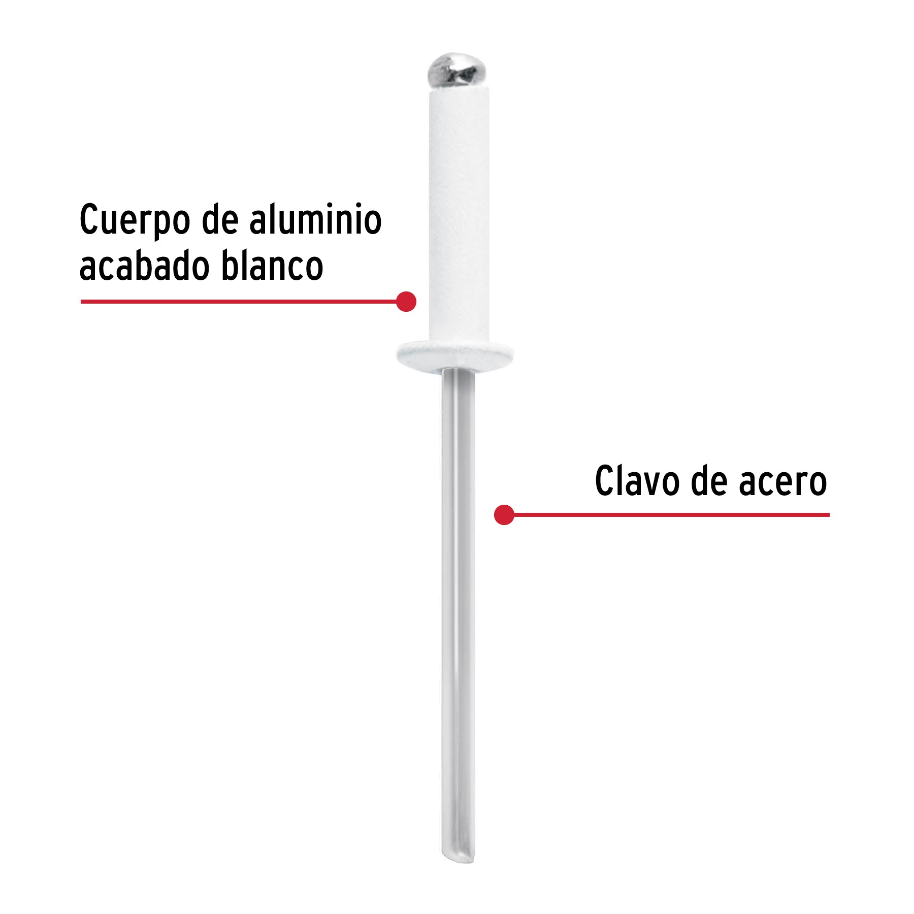 Bolsa c/50 remaches 1/8'x5/16' blancos de aluminio, ala 1/4' R-45BB 46572 MM00