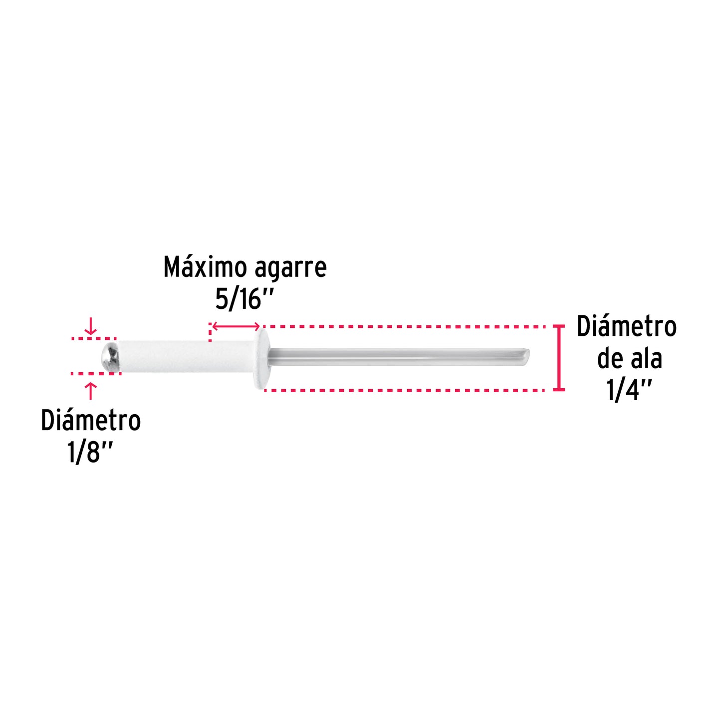 Bolsa c/50 remaches 1/8'x5/16' blancos de aluminio, ala 1/4' R-45BB 46572 MM00