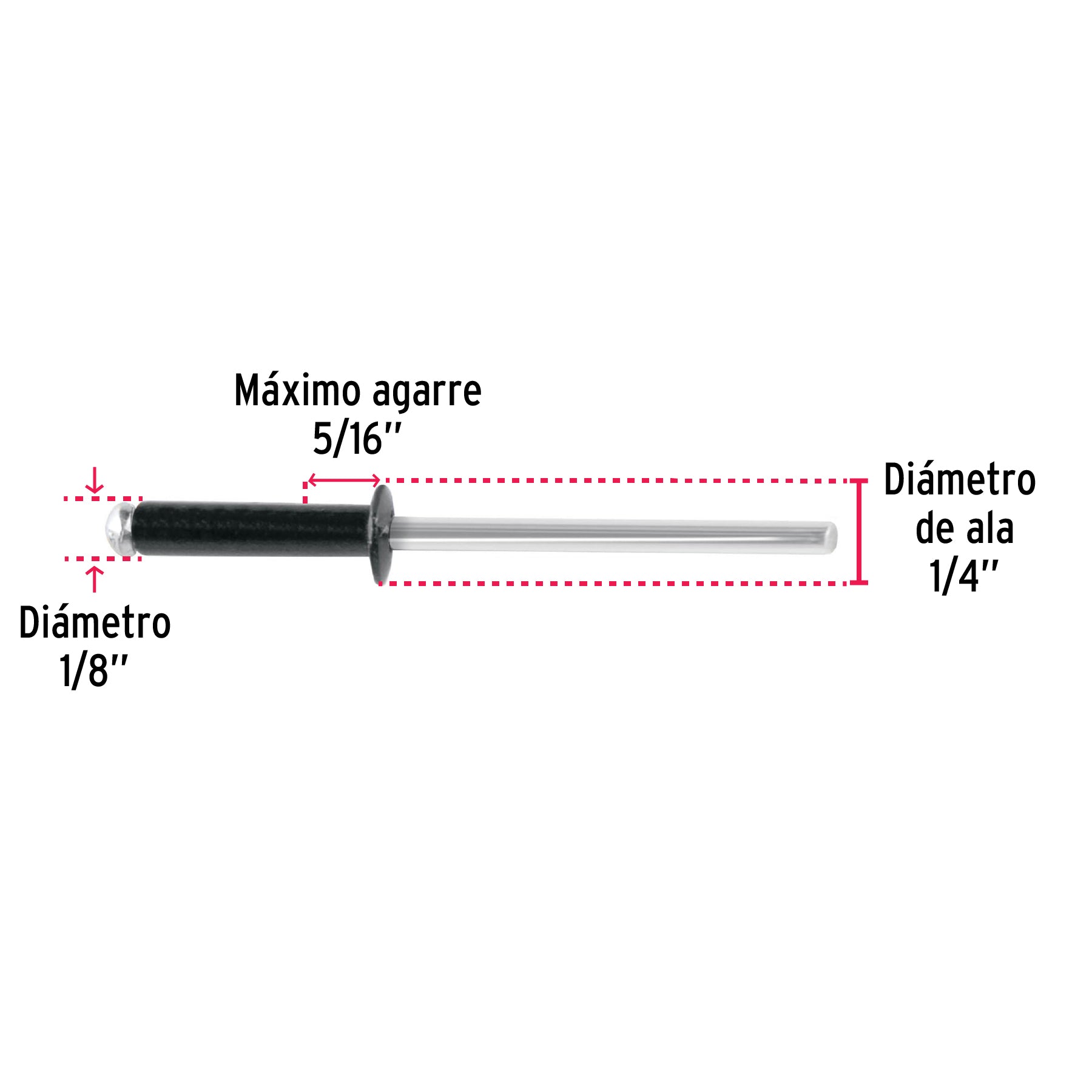 Bolsa c/50 remaches 1/8'x5/16' negros de aluminio, ala 1/4' R-45BN 46562 MM00