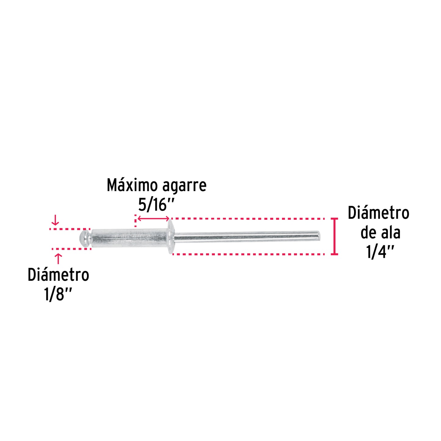 Bolsa con 50 remaches 1/8' x 5/16' de aluminio, ala 1/4' R-45B 44521 MM00