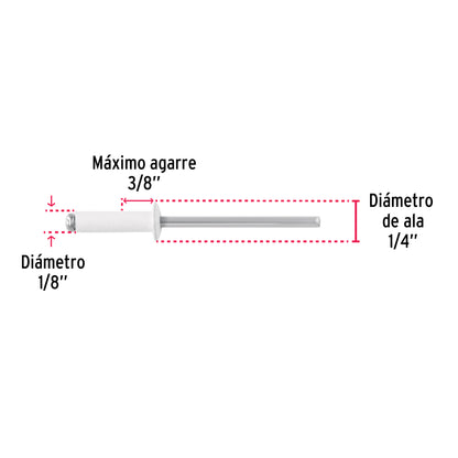 Bolsa c/50 remaches 1/8'x3/8' blancos de aluminio, ala 1/4' R-46BB 46573 MM00
