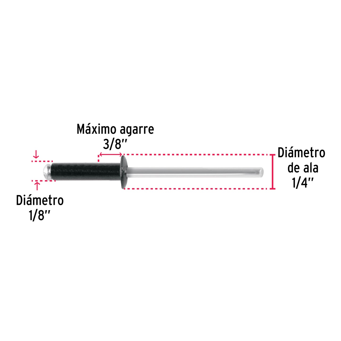 Bolsa c/50 remaches 1/8'x3/8' negros de aluminio, ala 1/4' R-46BN 46563 MM00