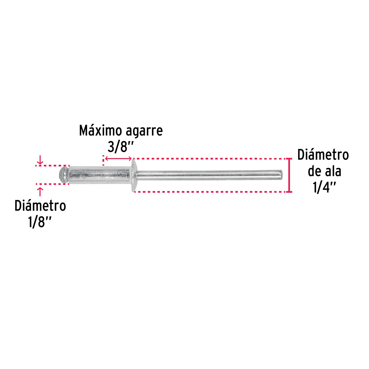 Bolsa con 50 remaches 1/8' x 3/8' de aluminio, ala 1/4 R-46B 44522 MM00