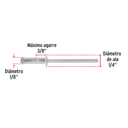 Bolsa con 50 remaches 1/8' x 3/8' de aluminio, ala 1/4 R-46B 44522 MM00