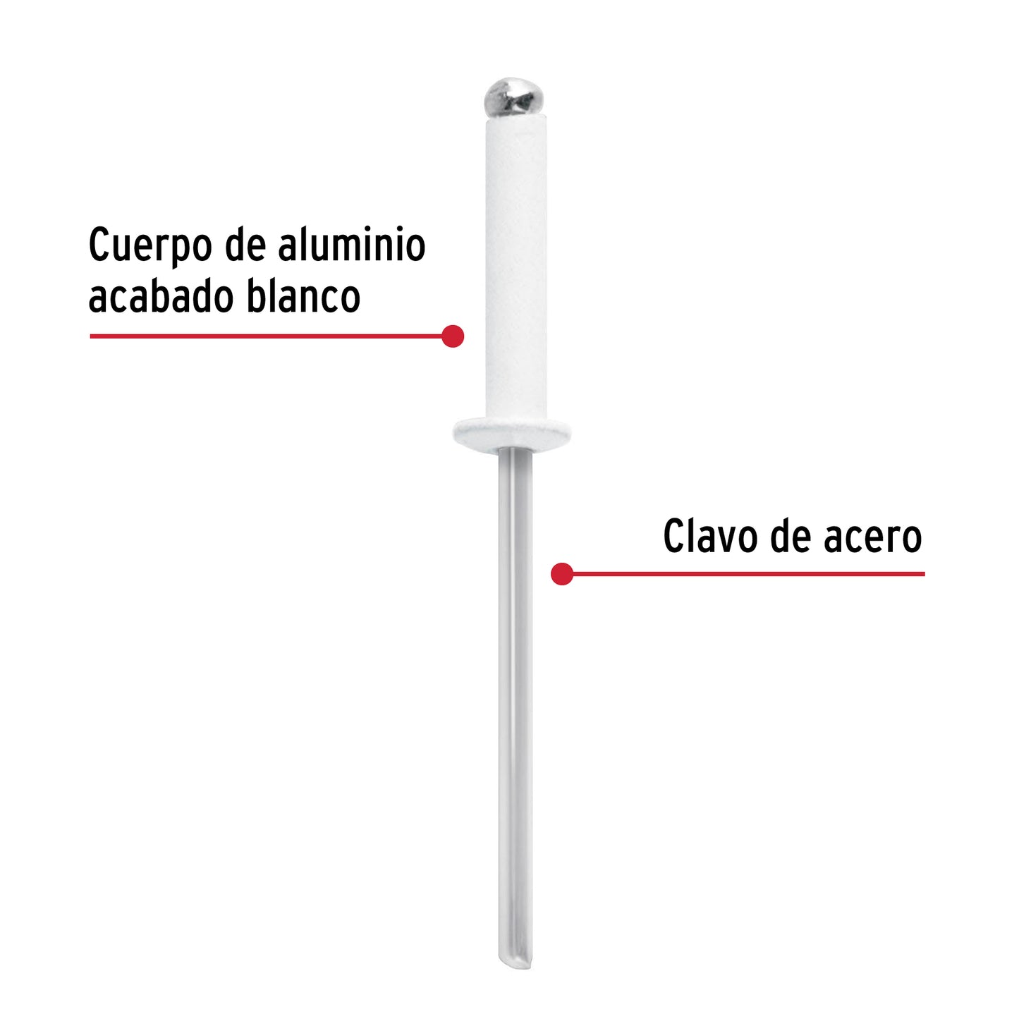 Bolsa c/50 remaches 1/8'x1/2' blancos de aluminio, ala 1/4' R-48BB 46574 MM00