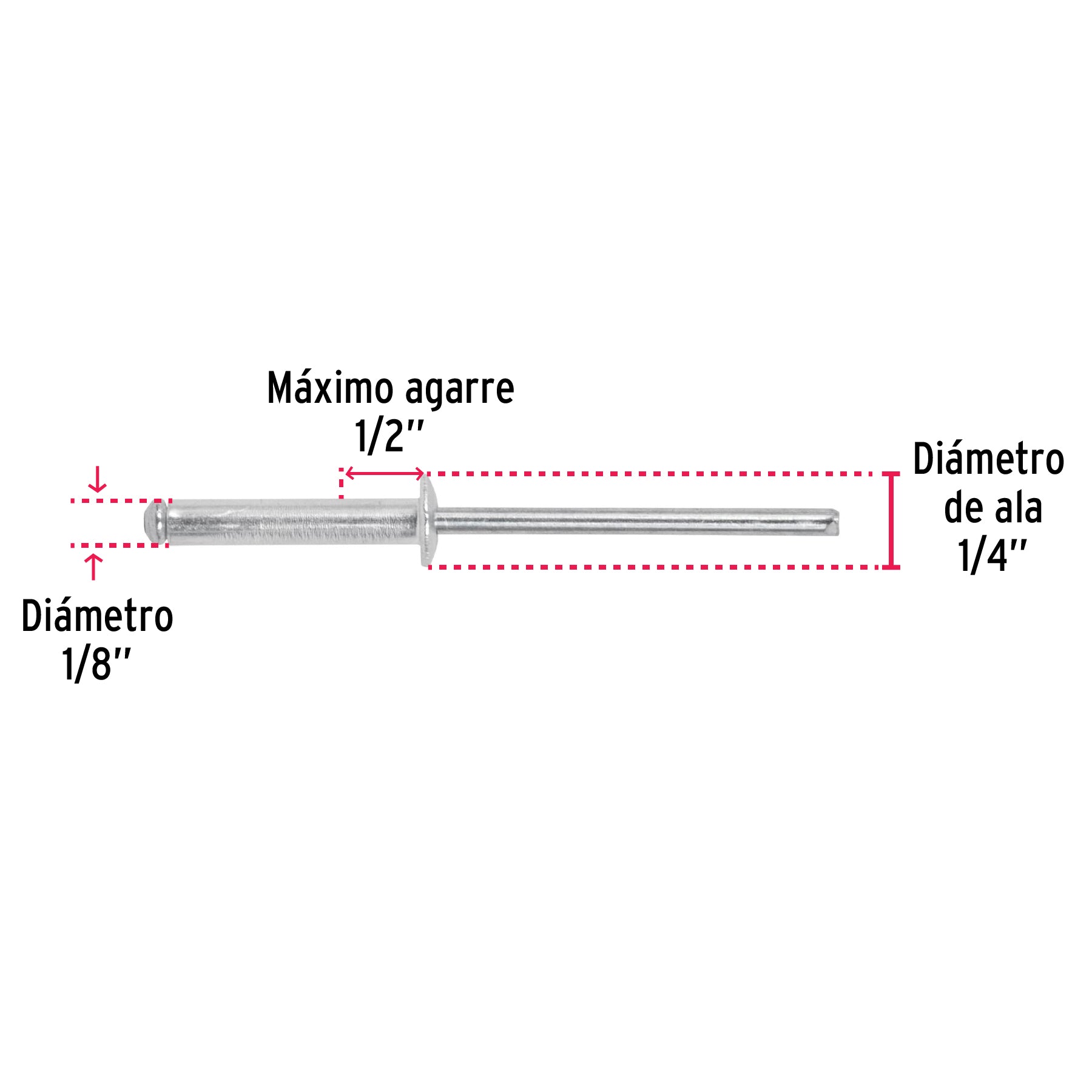 Bolsa con 50 remaches 1/8' x 1/2' de aluminio, ala 1/4 R-48B 44523 MM00