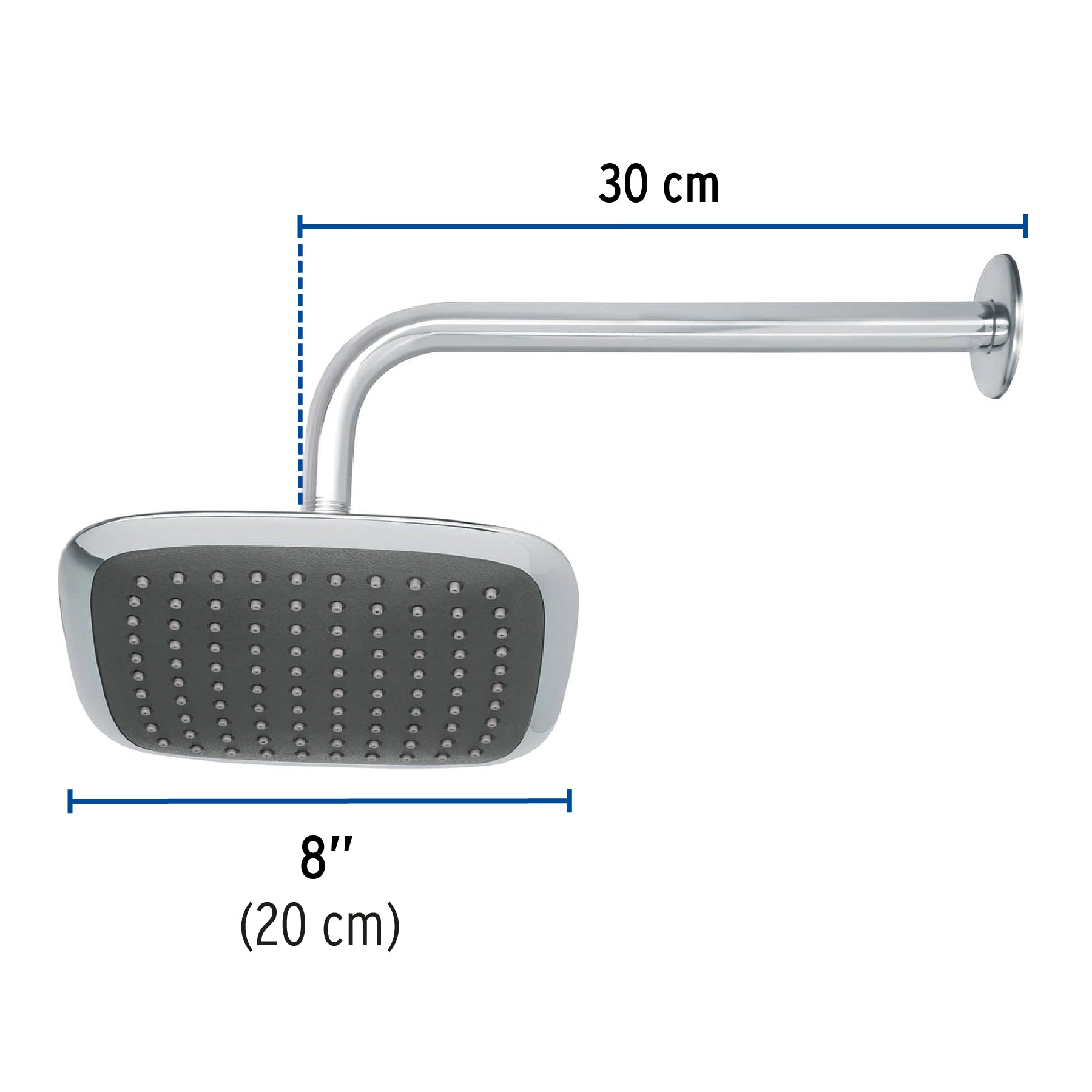 Regadera cuadrada plato ancho 8' brazo inox a muro, Aero R-511 49452 MM00