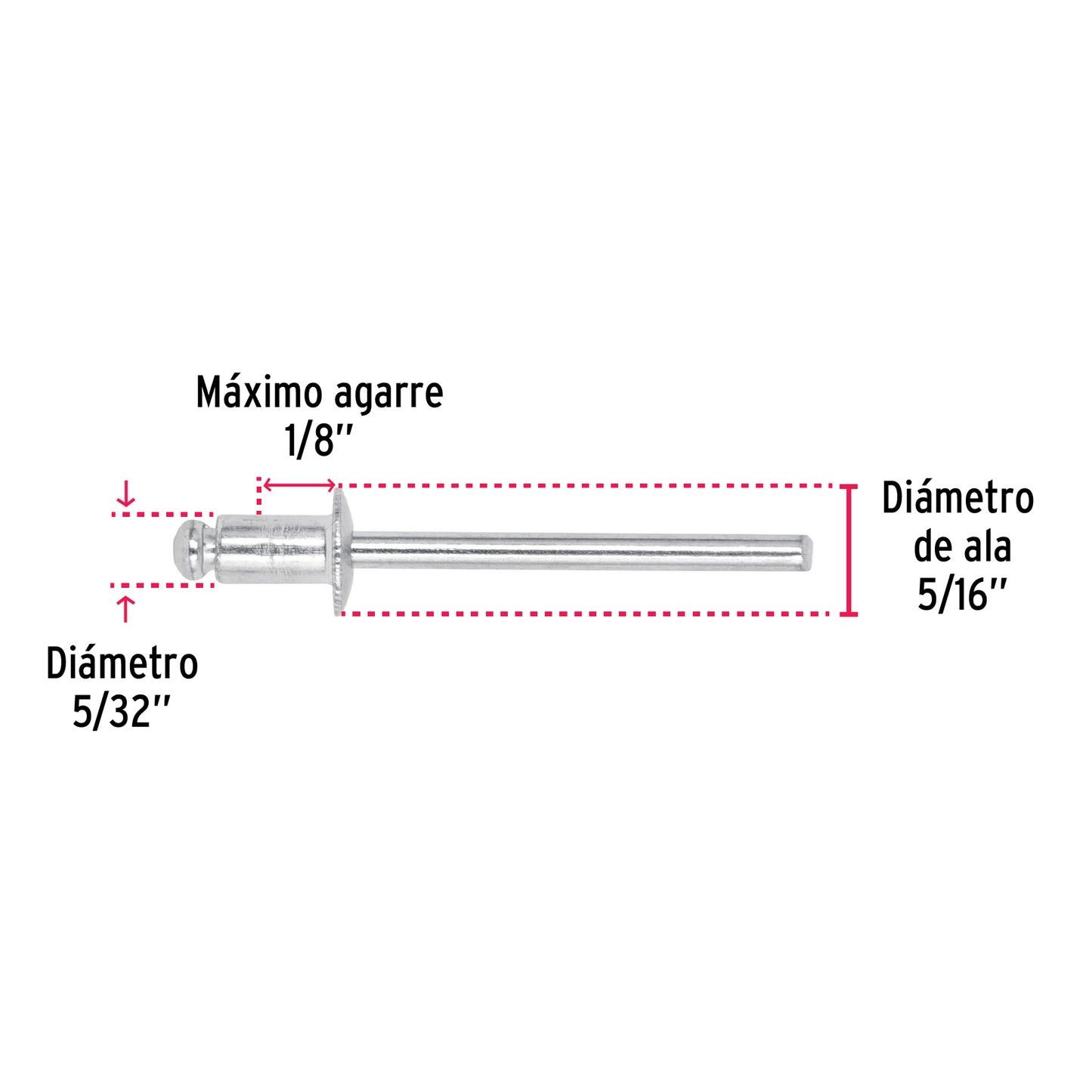 Bolsa con 50 remaches 5/32' x 1/8' de aluminio, ala 5/16' R-52B 44524 MM00