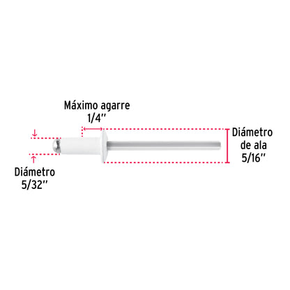 Bolsa c/50 remaches 5/32'x1/4' blancos aluminio, ala 5/16' R-54BB 46575 MM00