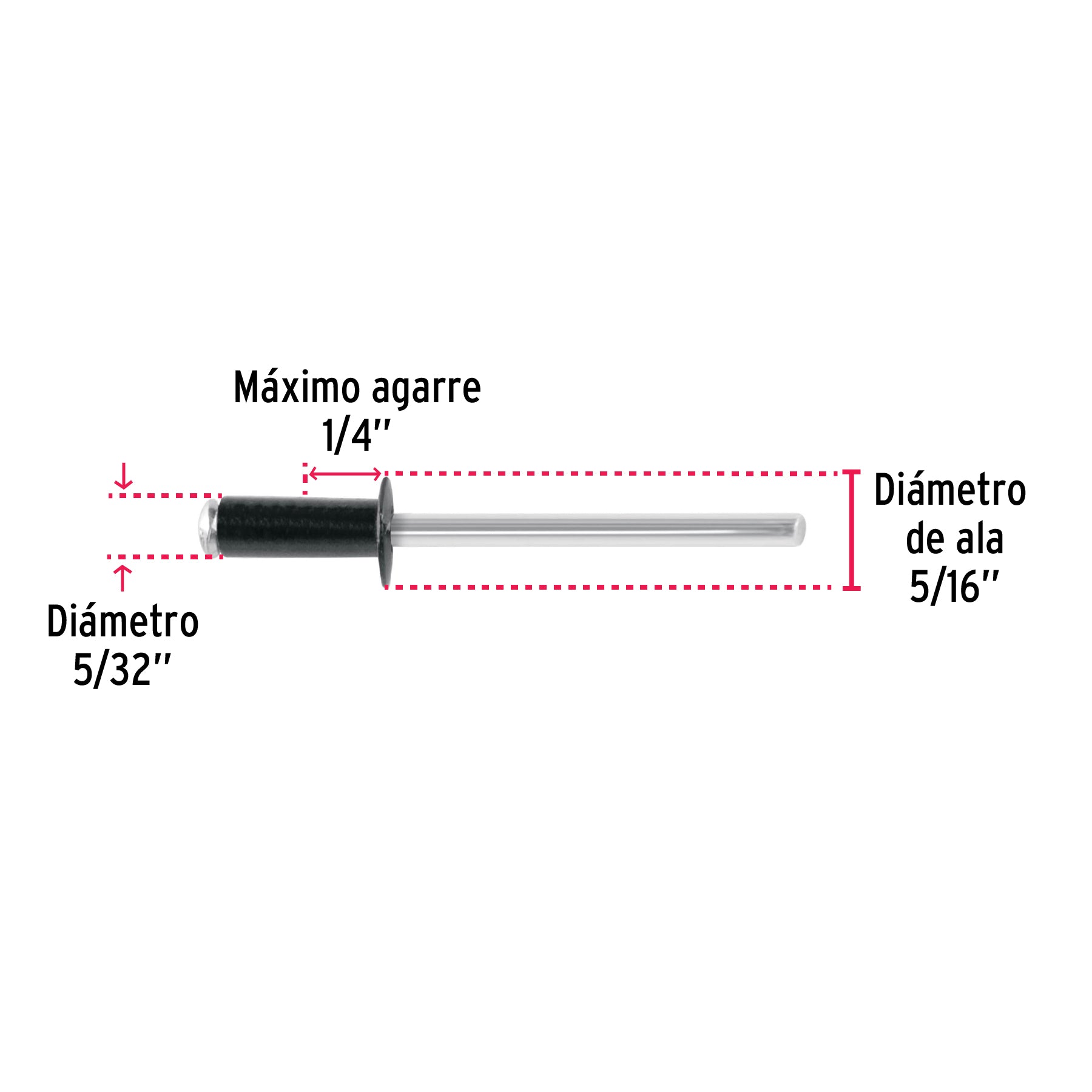 Bolsa c/50 remaches 5/32'x1/4' negros de aluminio, ala 5/16' R-54BN 46565 MM00