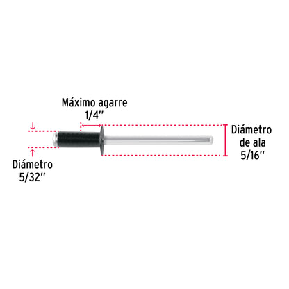 Bolsa c/50 remaches 5/32'x1/4' negros de aluminio, ala 5/16' R-54BN 46565 MM00