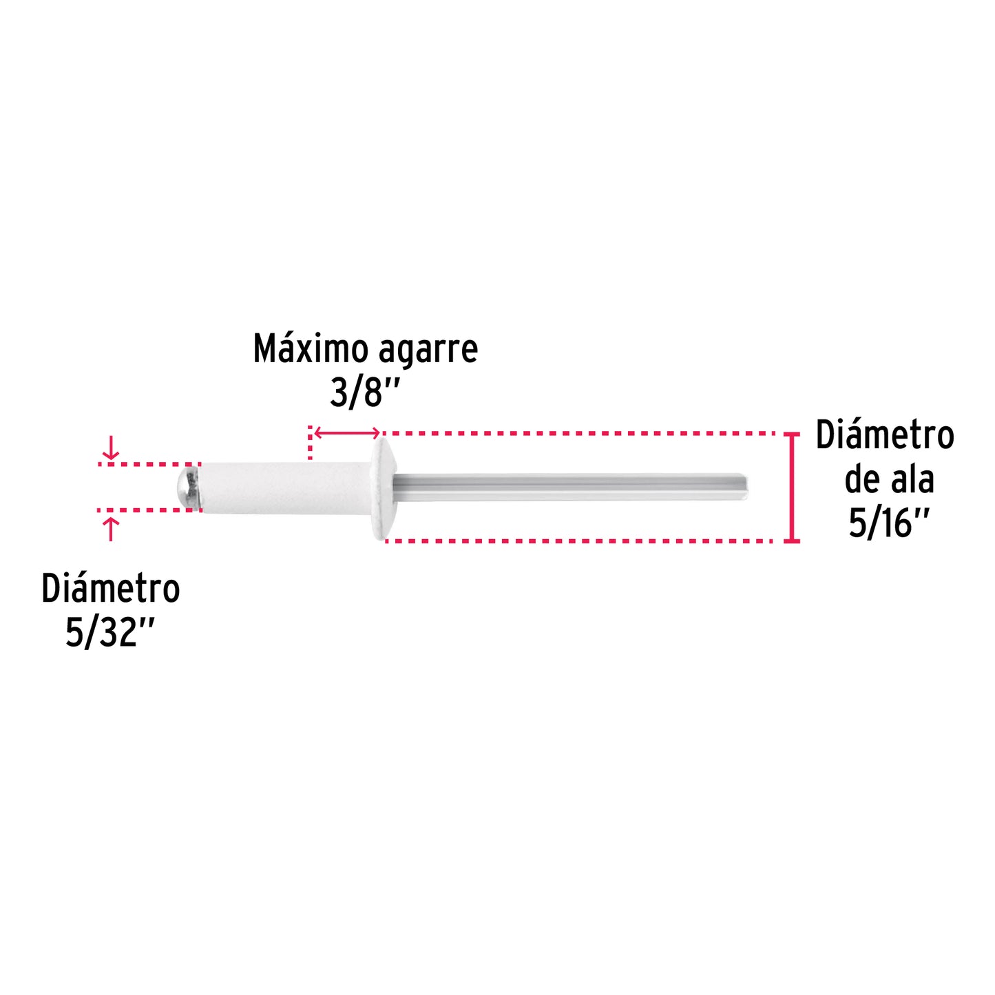 Bolsa c/50 remaches 5/32'x3/8' blancos aluminio, ala 5/16' R-56BB 46576 MM00