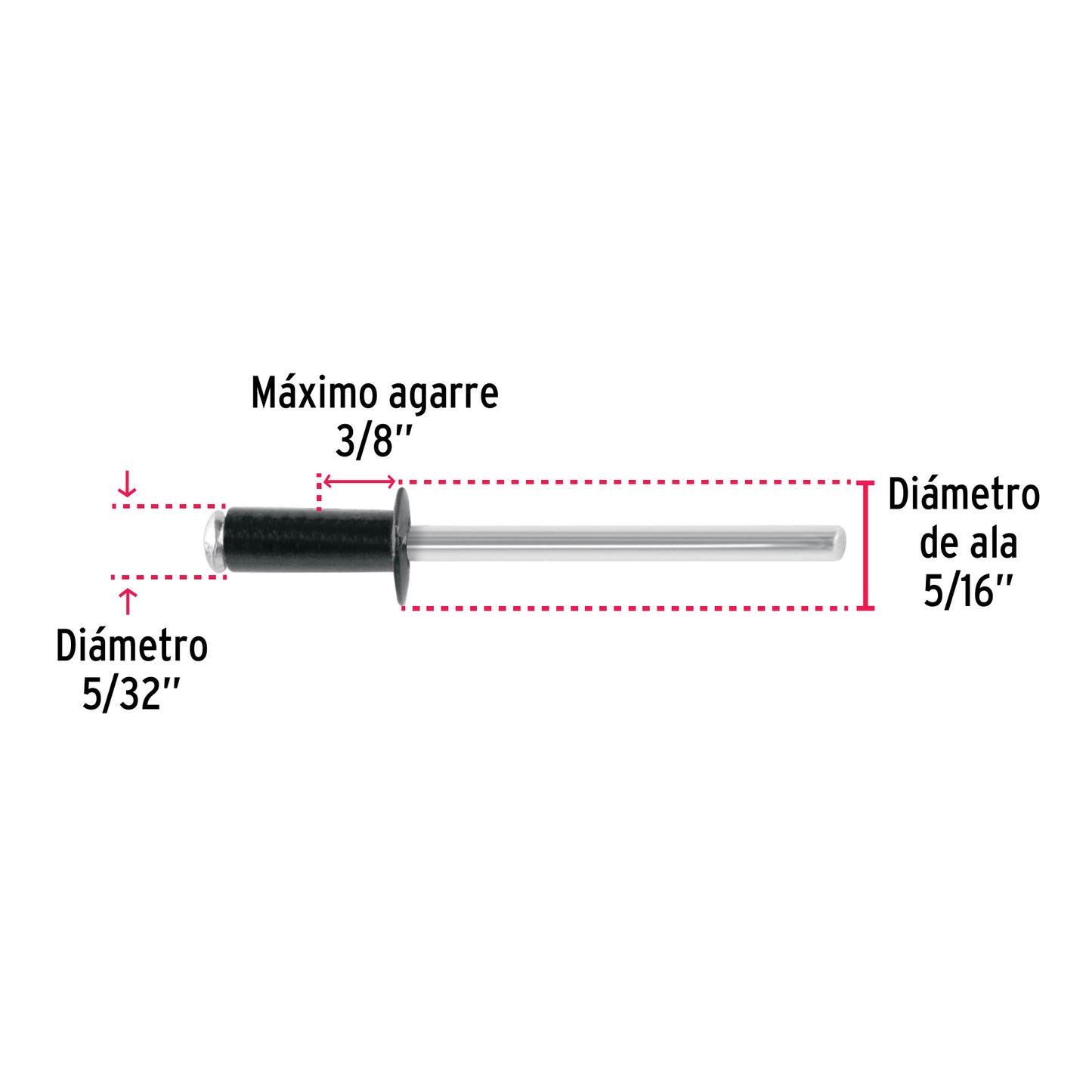 Bolsa c/50 remaches 5/32'x3/8' negros de aluminio, ala 5/16' R-56BN 46566 MM00