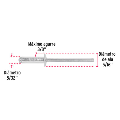 Bolsa con 50 remaches 5/32' x 3/8' de aluminio, ala 5/16' R-56B 44526 MM00