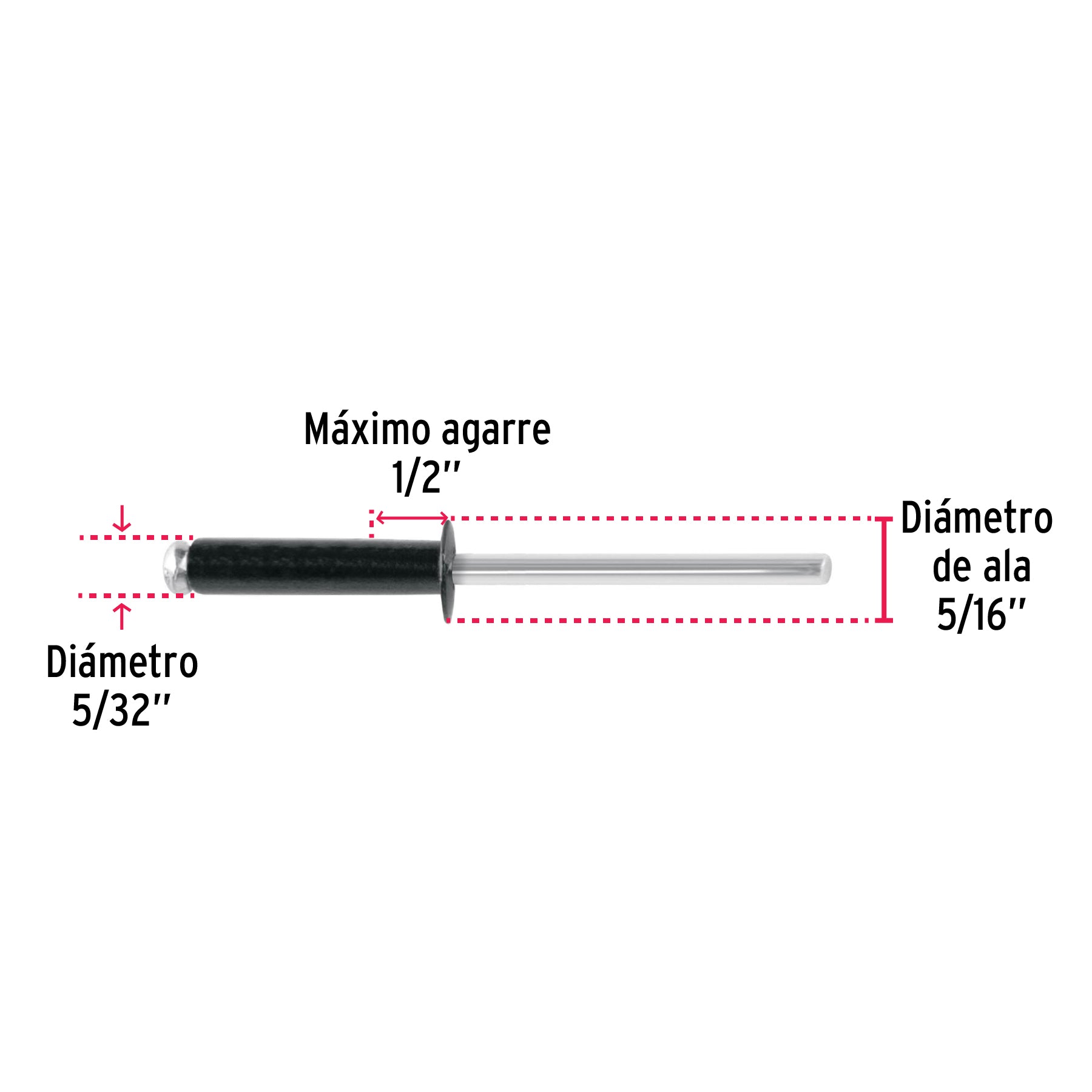 Bolsa c/50 remaches 5/32'x1/2' negros de aluminio, ala 5/16' R-58BN 46567 MM00