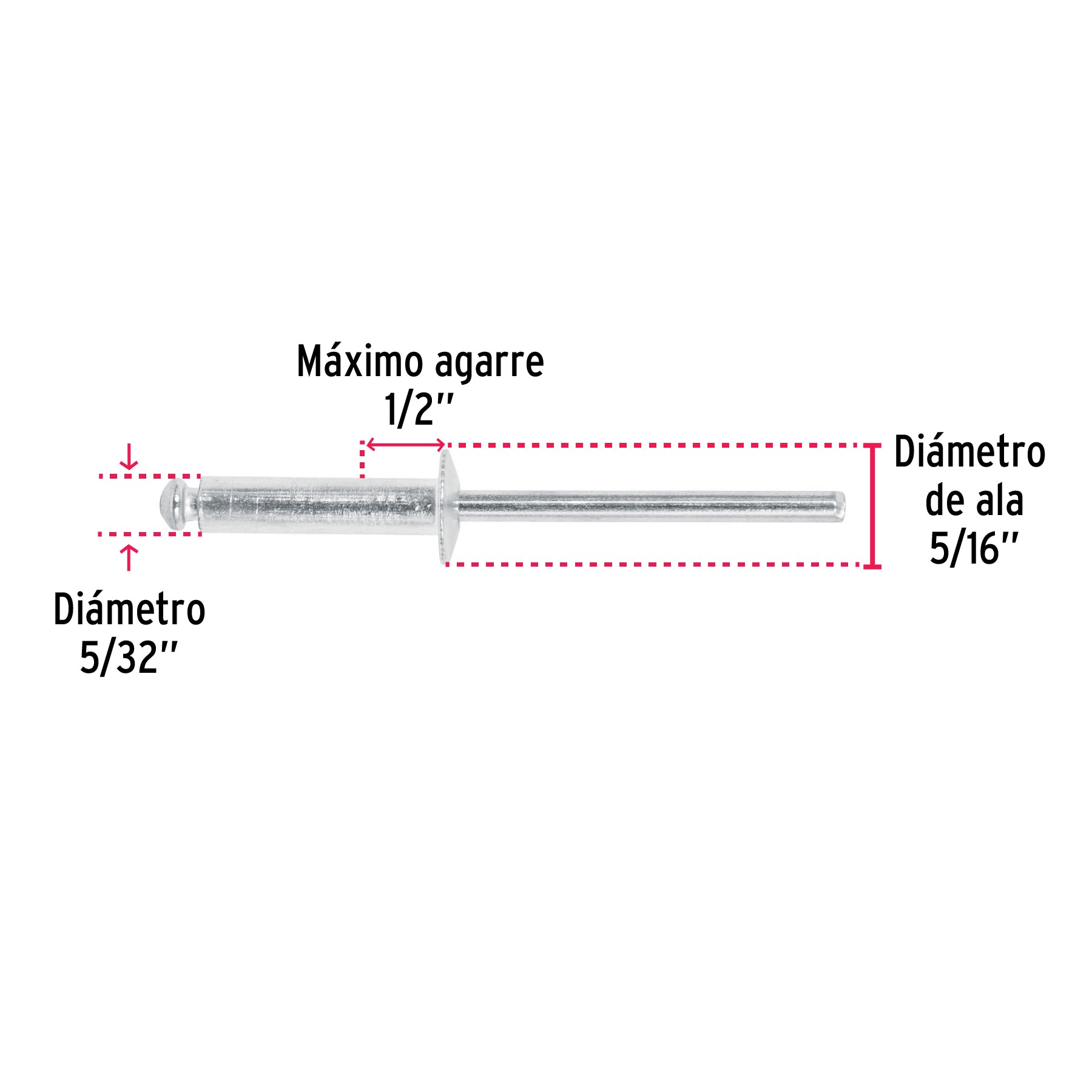 Bolsa con 50 remaches 5/32' x 1/2' de aluminio, ala 5/16' R-58B 44527 MM00