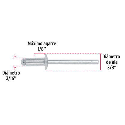 Bolsa con 50 remaches 3/16' x 1/8' de aluminio, ala 3/8' R-62B 44528 MM00