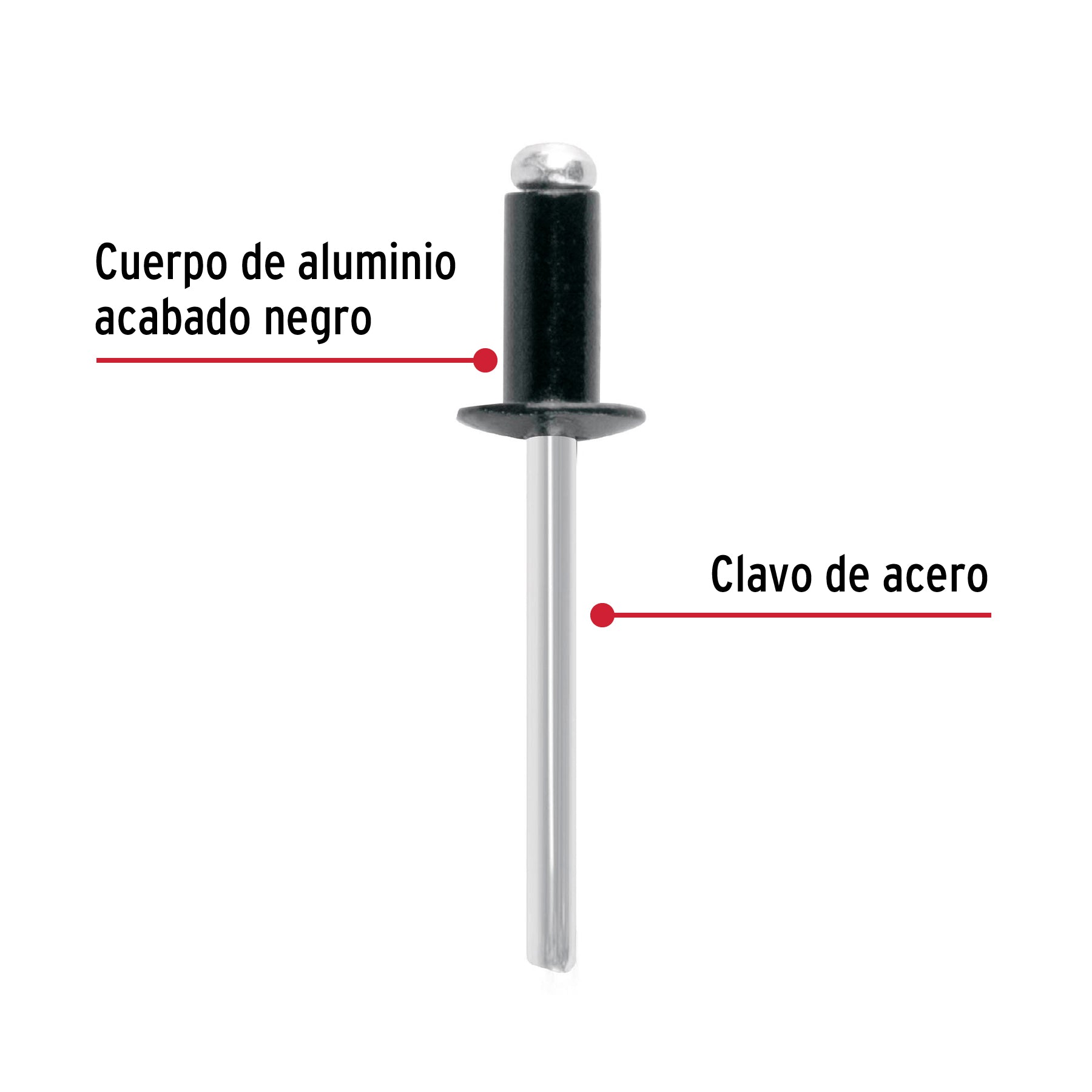 Bolsa c/50 remaches 3/16'x1/4' negros de aluminio, ala 3/8' R-64BN 46568 MM00