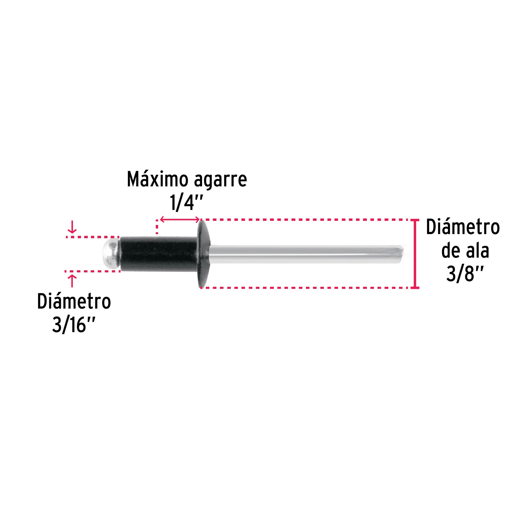 Bolsa c/50 remaches 3/16'x1/4' negros de aluminio, ala 3/8' R-64BN 46568 MM00