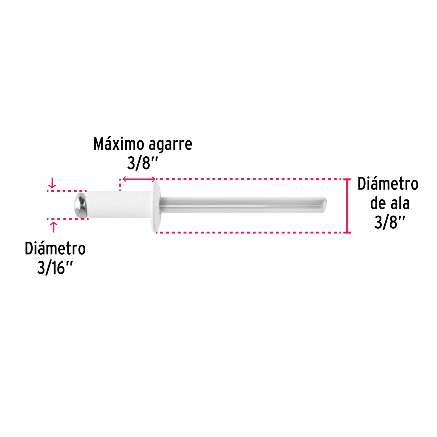 Bolsa c/50 remaches 3/16'x3/8' blancos de aluminio, ala 3/8' R-66BB 46579 MM00