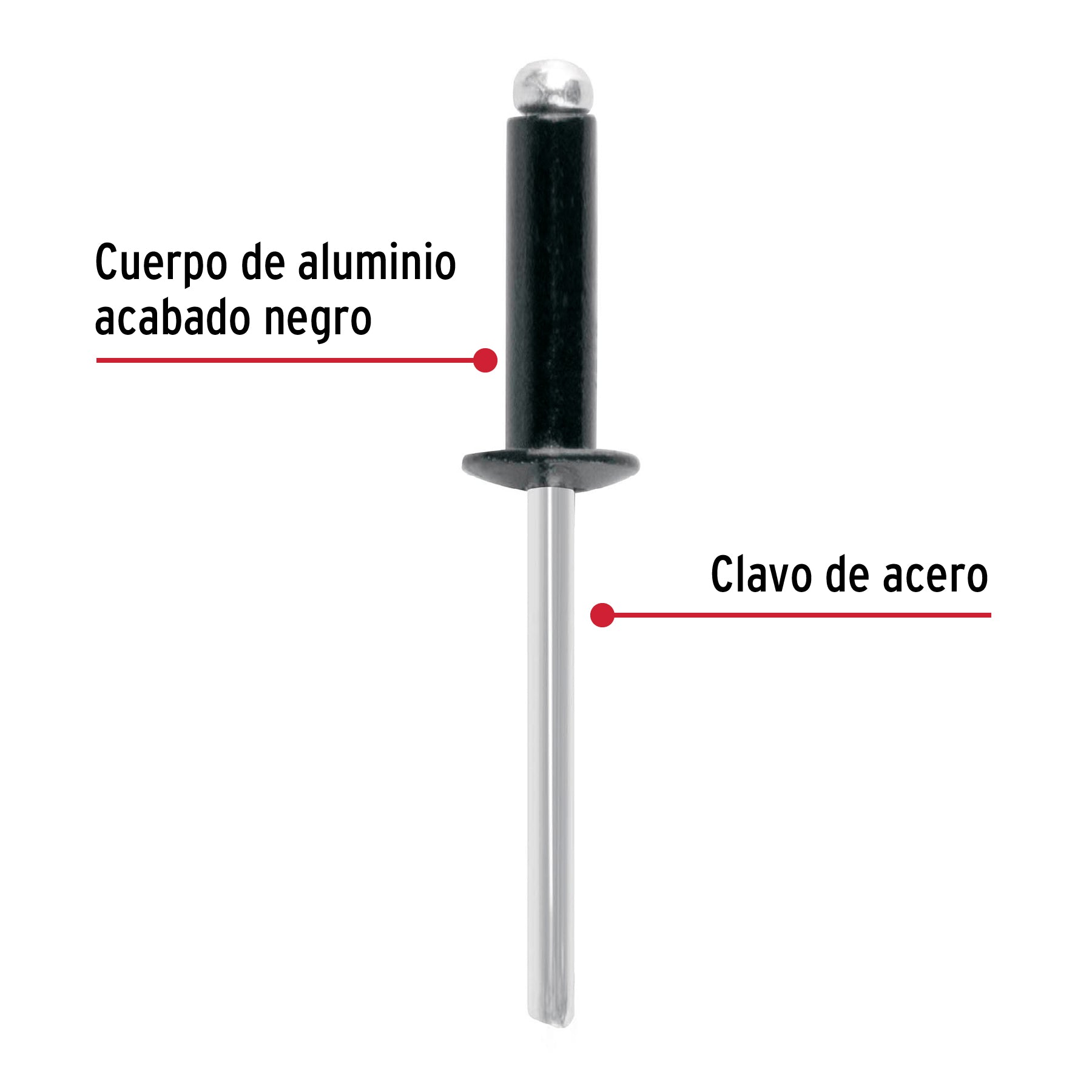 Bolsa c/50 remaches 3/16'x3/8' negros de aluminio, ala 3/8' R-66BN 46569 MM00