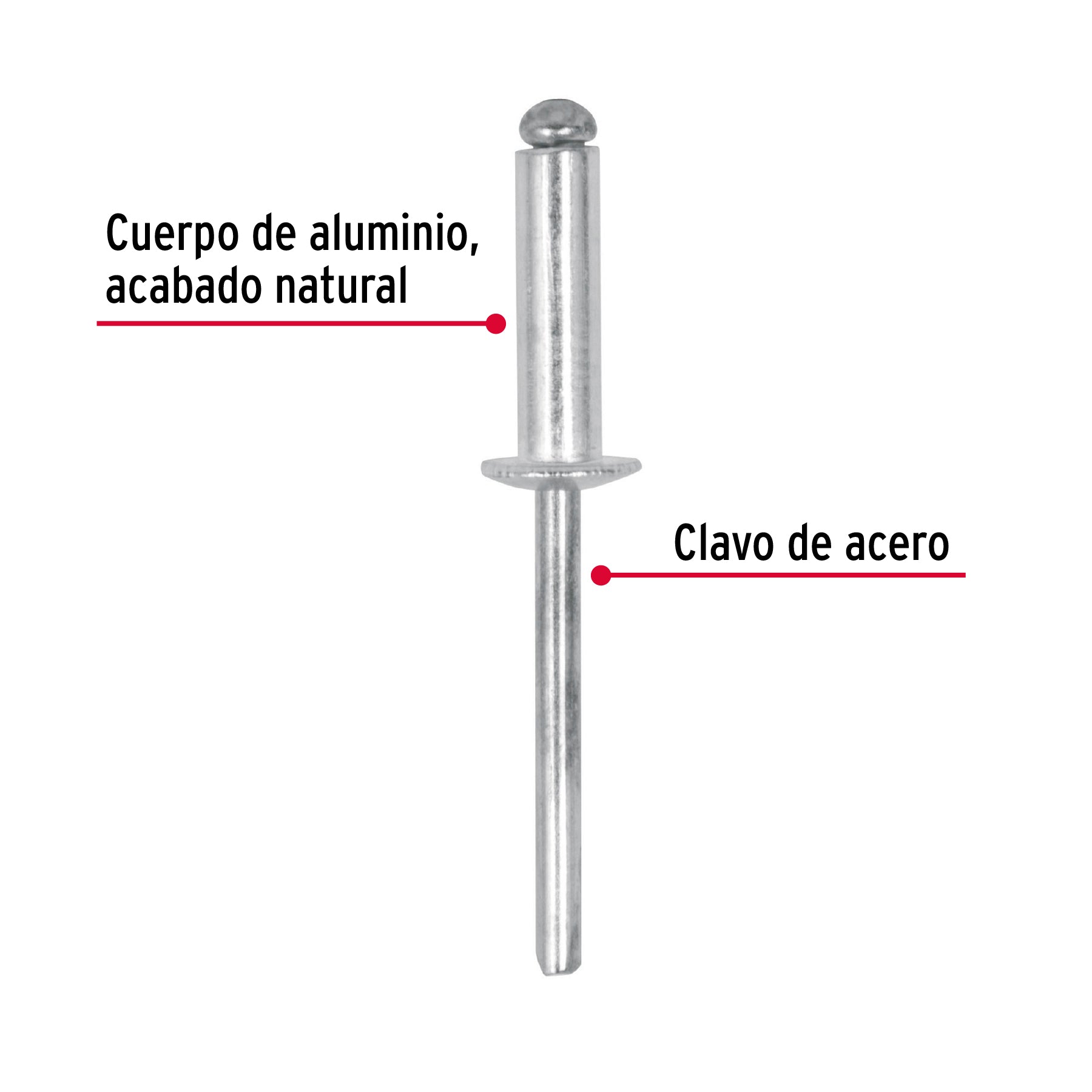 Bolsa con 50 remaches 3/16' x 3/8' de aluminio, ala 3/8' R-66B 44530 MM00