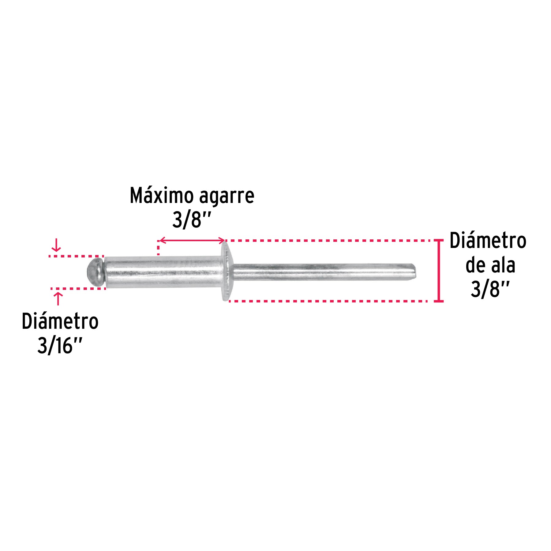 Bolsa con 50 remaches 3/16' x 3/8' de aluminio, ala 3/8' R-66B 44530 MM00