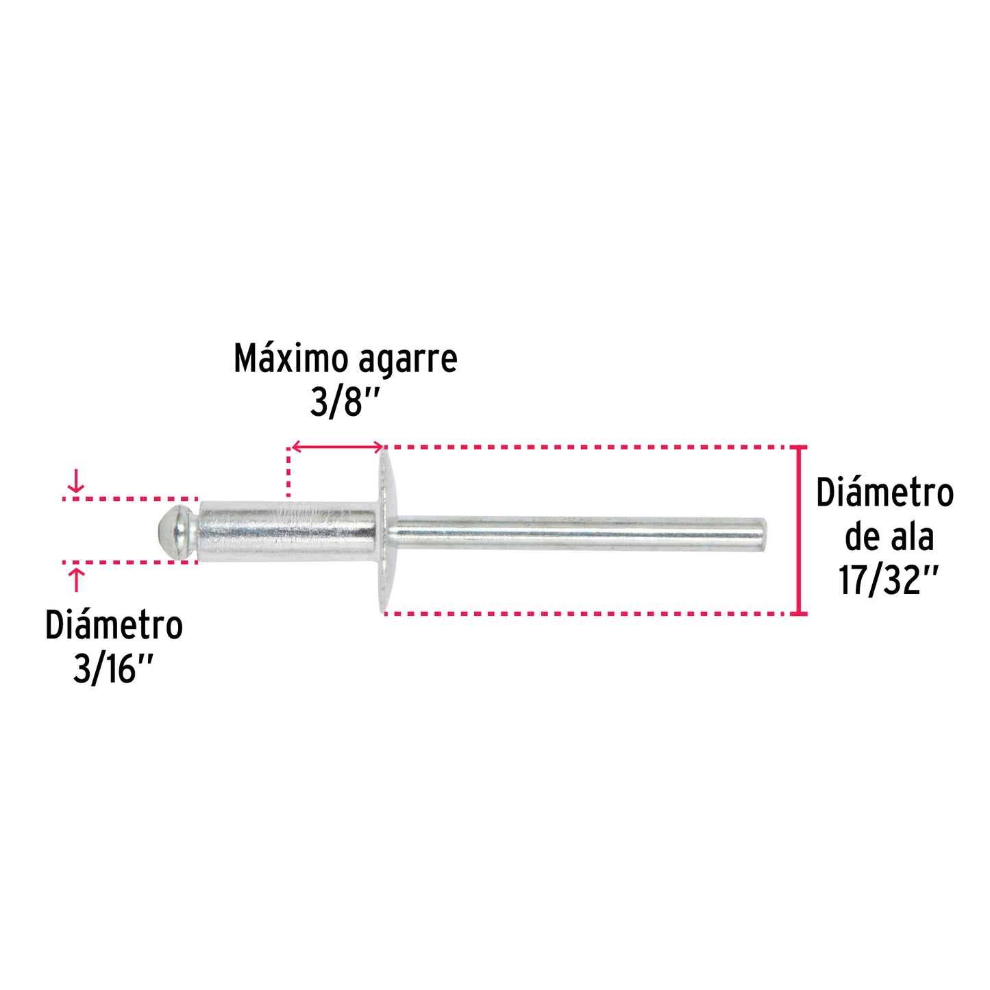 Bolsa con 50 remaches 3/16' x 3/8' de aluminio, ala 17/32' R-66LF-B 44537 MM00