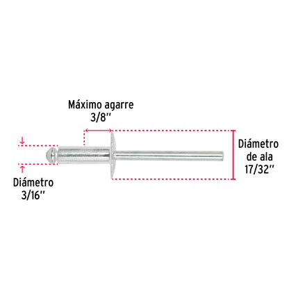 Bolsa con 50 remaches 3/16' x 3/8' de aluminio, ala 17/32' R-66LF-B 44537 MM00