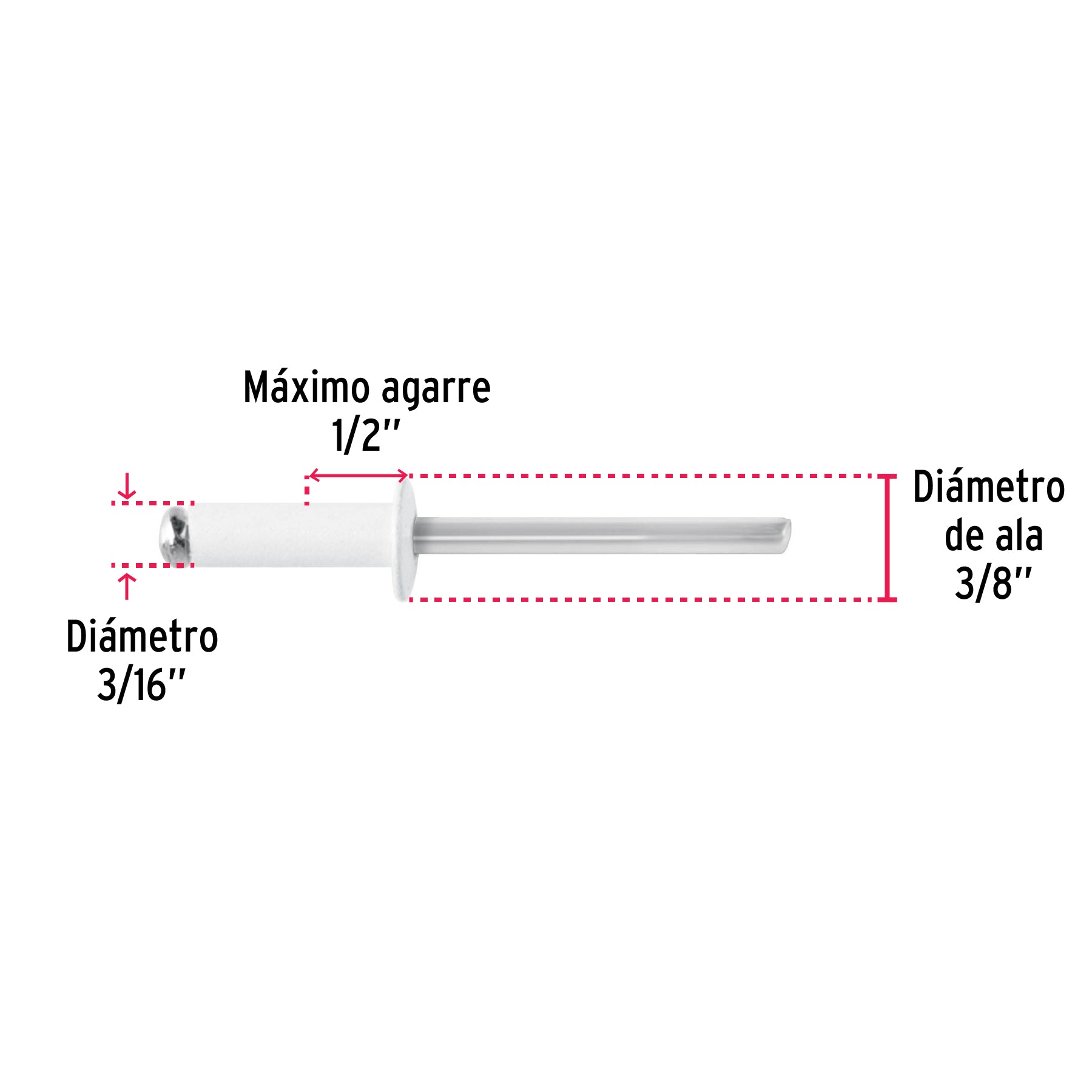 Bolsa c/50 remaches 3/16'x1/2' blancos de aluminio, ala 3/8' R-68BB 46580 MM00