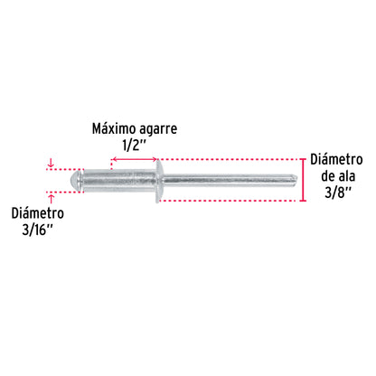 Bolsa con 50 remaches 3/16' x 1/2' de aluminio, ala 3/8' R-68B 44531 MM00