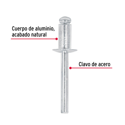 Bolsa con 50 remaches de 1/4' x 1/4' de aluminio, ala 1/2' R-84B 44532 MM00