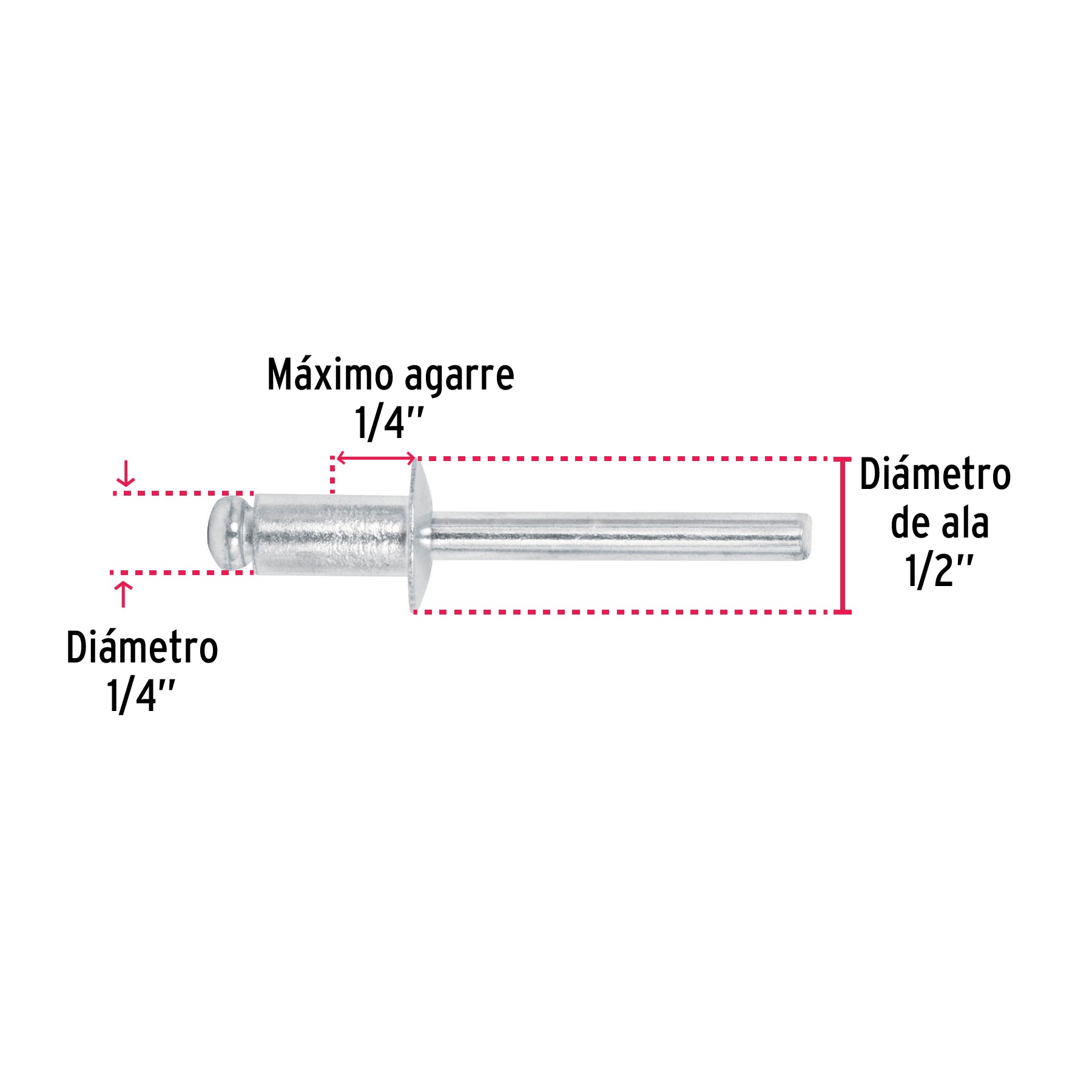 Bolsa con 50 remaches de 1/4' x 1/4' de aluminio, ala 1/2' R-84B 44532 MM00