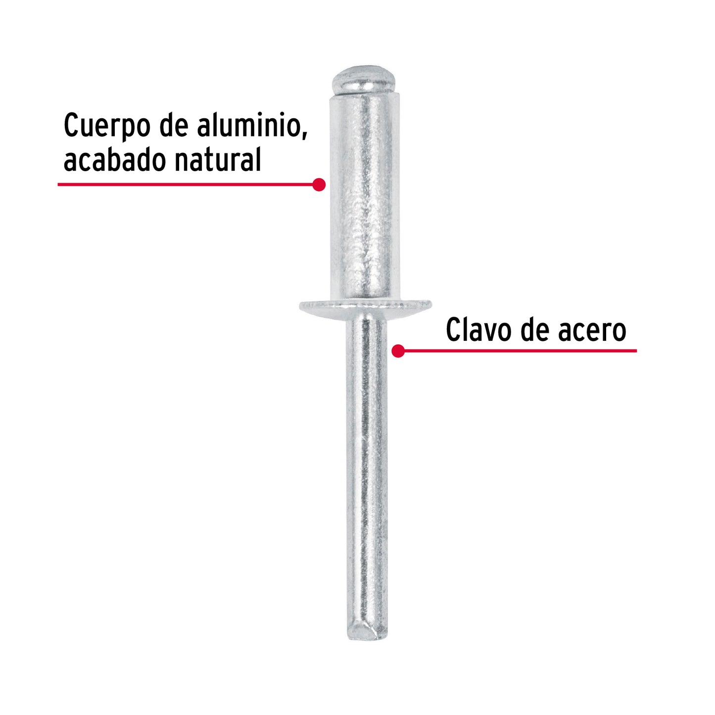 Bolsa con 50 remaches de 1/4' x 1/2' de aluminio, ala 1/2' R-88B 44534 MM00