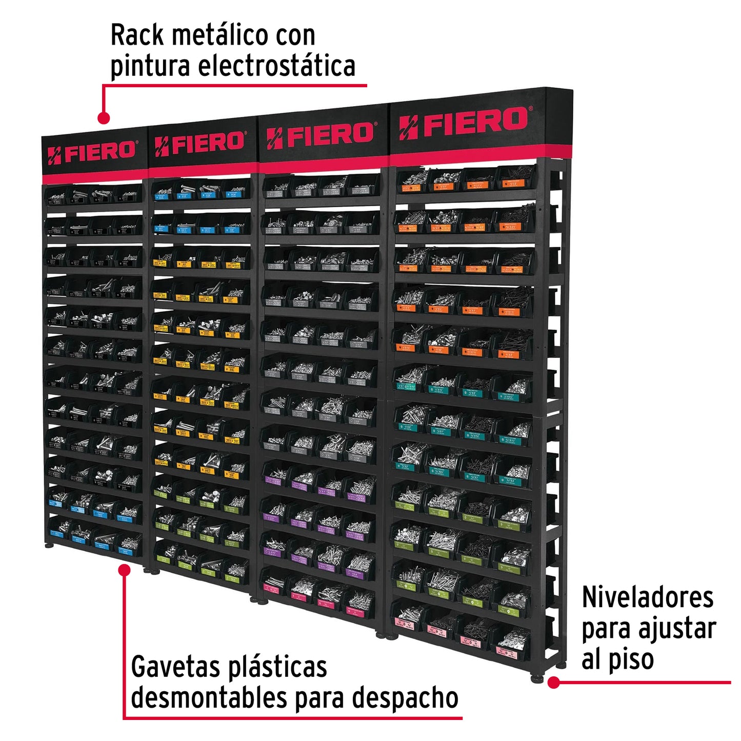 Rack modular con tornillos, 192 gavetas R-TOR-4 55728 MM1