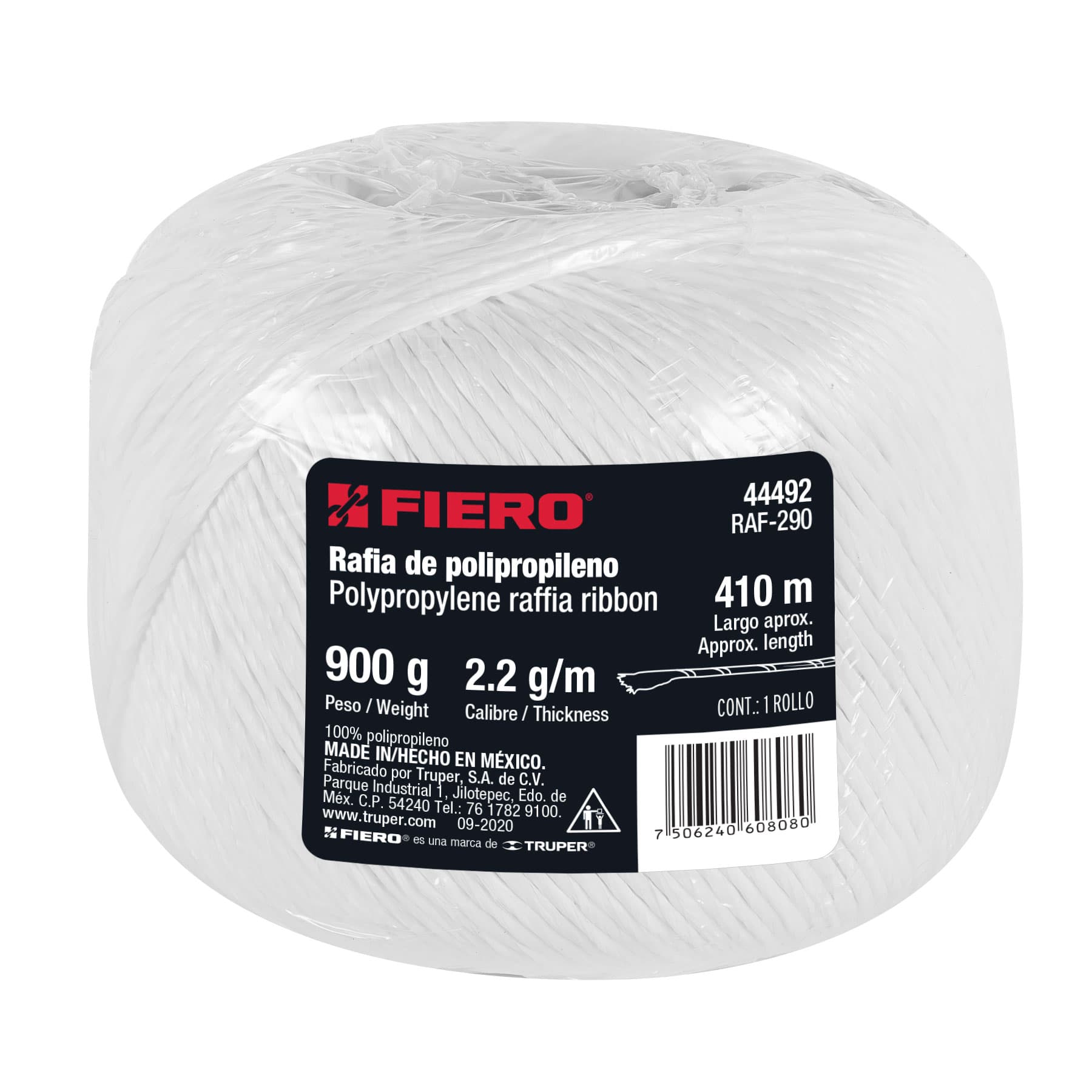 Rollo de rafia de 410 m color blanco calibre 2.2 g/m, Fiero RAF-290 44492 MM0