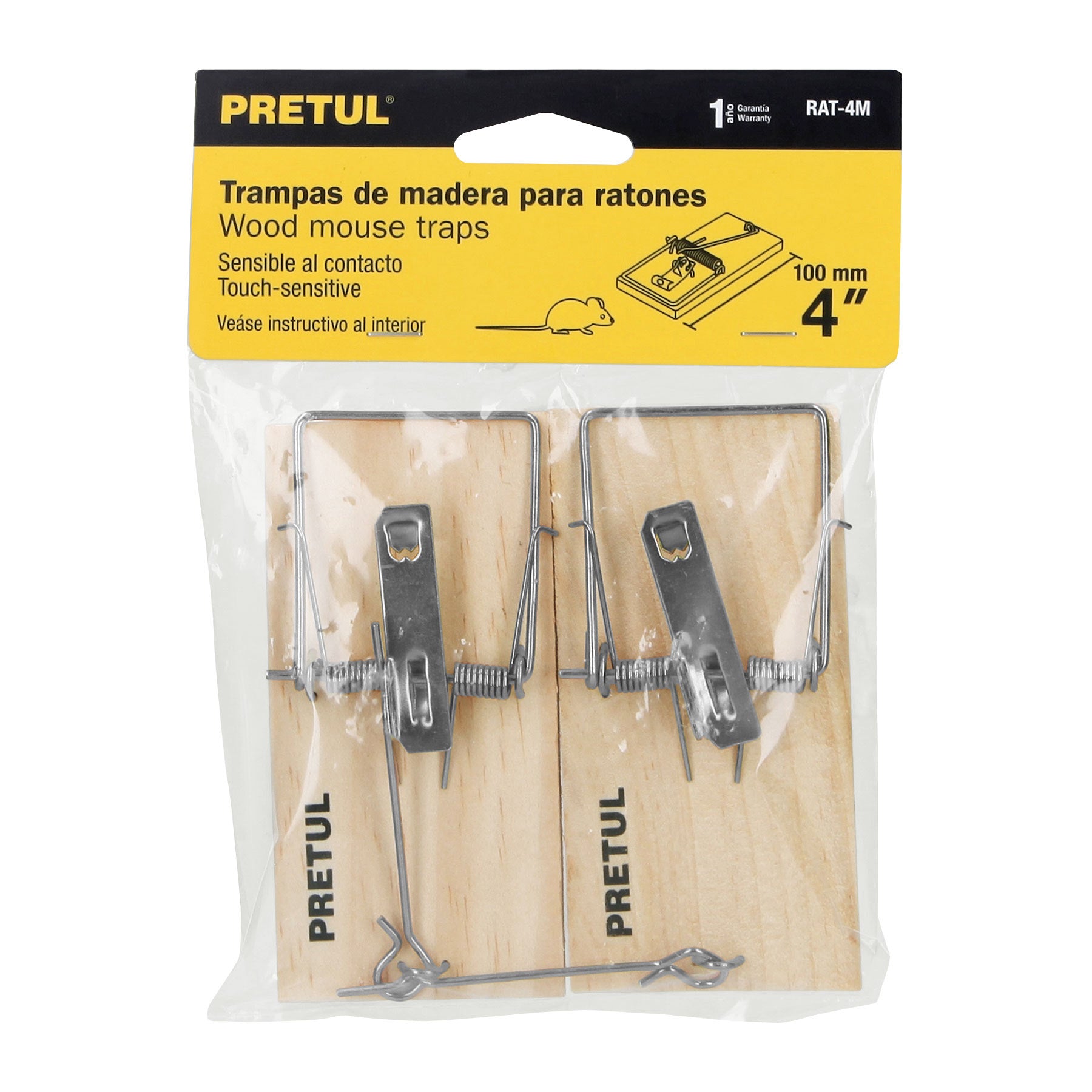 Bolsa con 2 trampas de 4' de madera para ratón, Pretul RAT-4M 23709 MM00