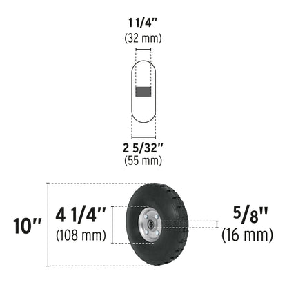 Rueda de hule sólido 10' para diablo, doble balero, Pretul RD-102 45035 MM0