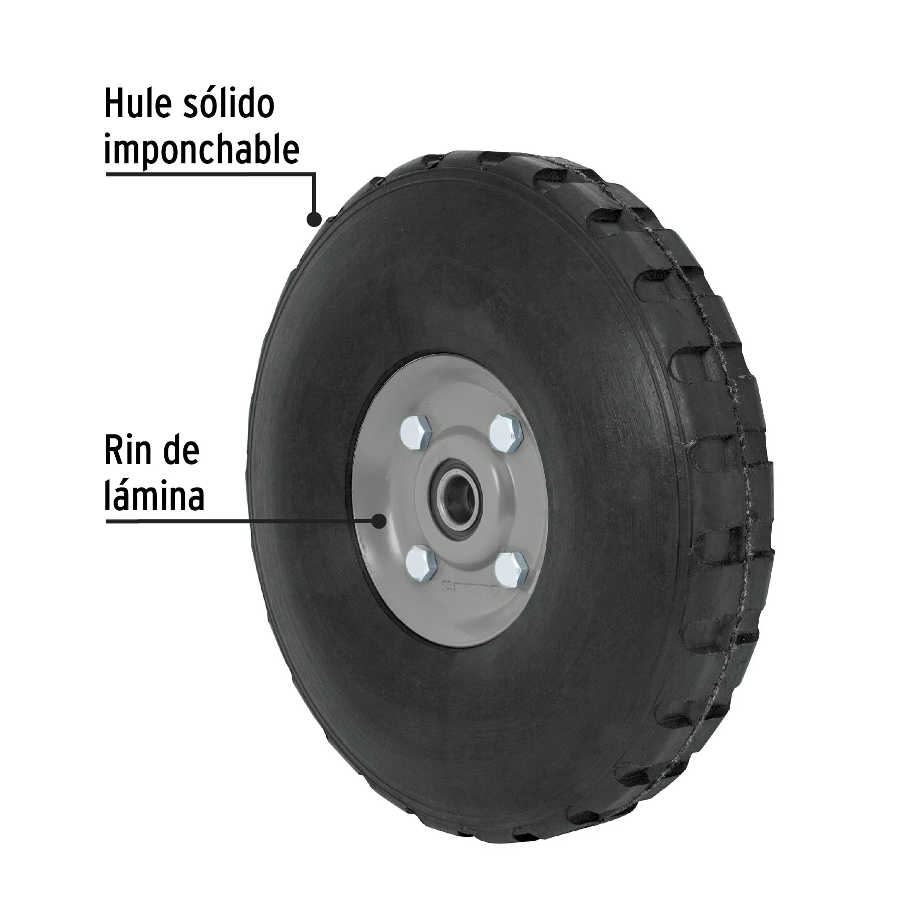 Rueda de hule sólido 10' para diablo, doble balero, Pretul RD-102 45035 MM0